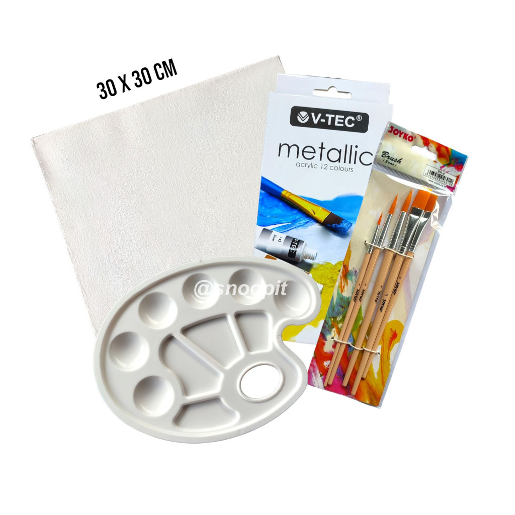 

Paket Melukis Lengkap Set 4 in 1 Set Kanvas 30x30 Kuas Palet dan Cat Acrylic Metalic Set - SHSNP