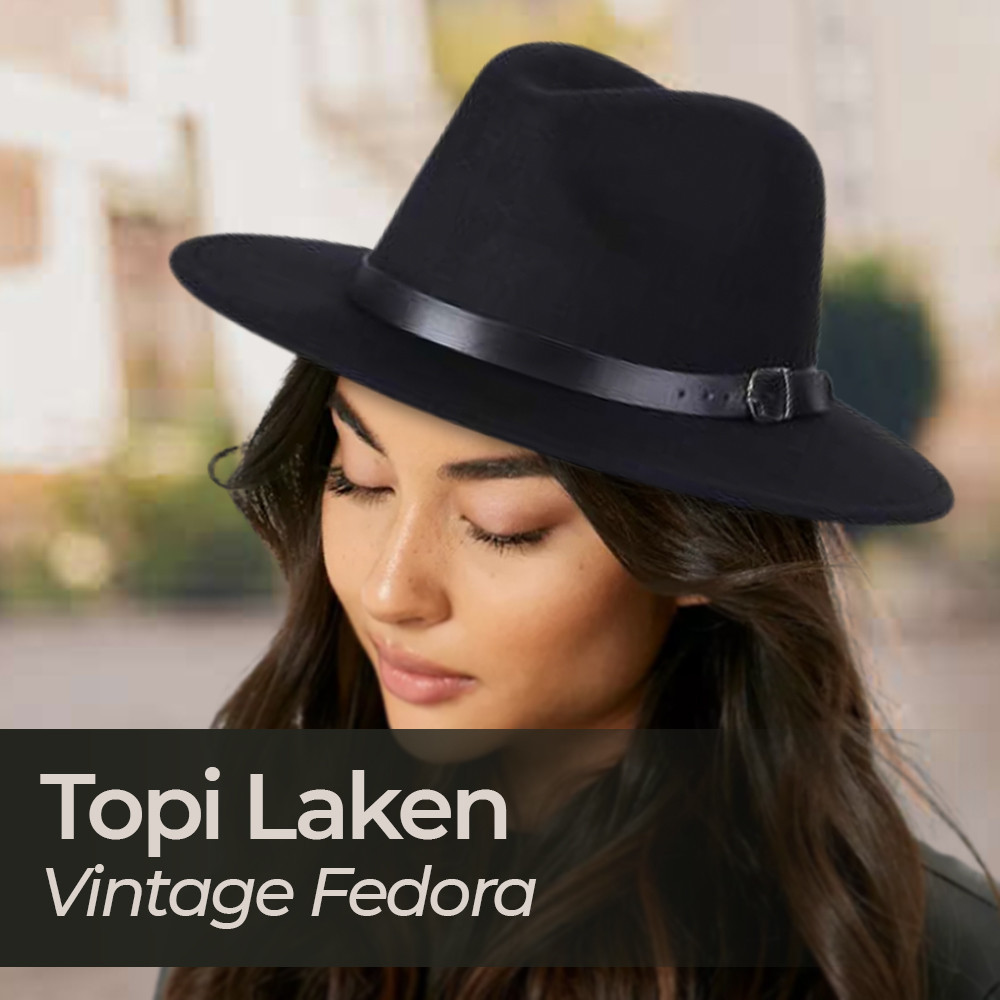 

- JIANGXIHUITIAN Topi Fedora Panama Laken Hat Jazz Classic Vintage - FS-219 -