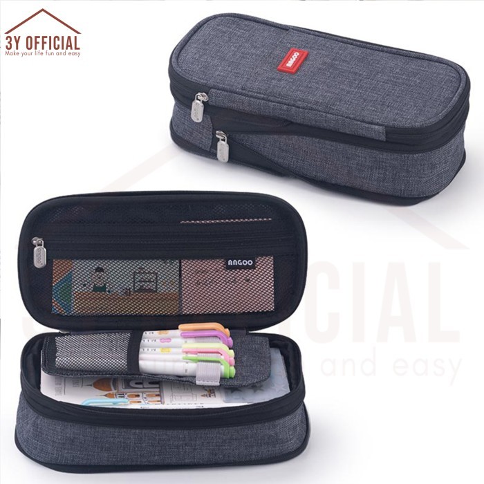 

TERBARU 3Y Angoo Collapsible Pencil Case kotak pensil aesthetic - Dark Grey