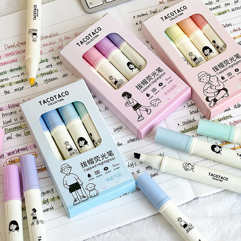 

Highlighter Set 4pcs 1-4MM Highlighter Stabilo Pastel Spidol WarnaWarna Cerah dan Soft — Hibio Present