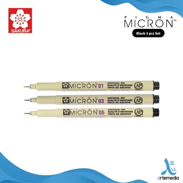 

Drawing Pen Sakura Pigma Micron Set 3 Tip 0.1 / 0.3 /0.5 - PIGMA MICRON, SET 3