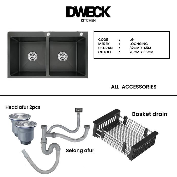 DWECK - Kitchen sink Black Tempat Pisau Stainless 304 2 Lubang Minimalis - OONGINC 8245 LG