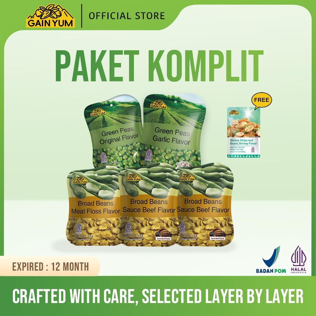 

[ PAKET KOMPLIT ] Gain Yum - ALL VARIAN Kacang Polong dan Kacang Koro Ukuran 75g