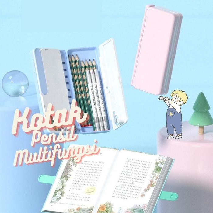 

READY Kotak Pensil Lipat / Tempat Pensil Multifungsi(free stiker&spidol) - Merah Muda