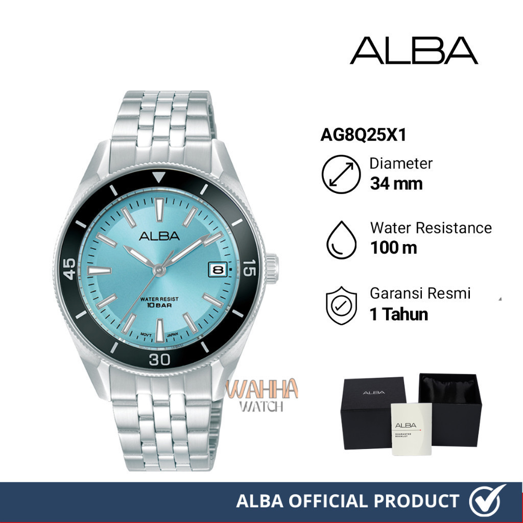 Jam Tangan Wanita Alba AG8Q25X1 Light Blue Dial Silver Stainless Steel Strap
