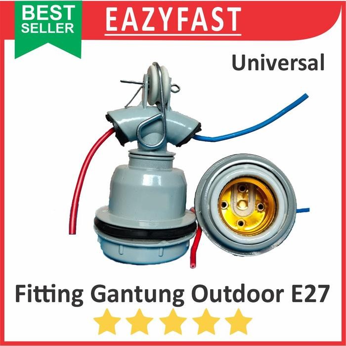 Fitting Lampu E27 Gantung Outdoor Abu Plastik Fiting Piting Luar Socket Soket Cop Kap Colok Colokan