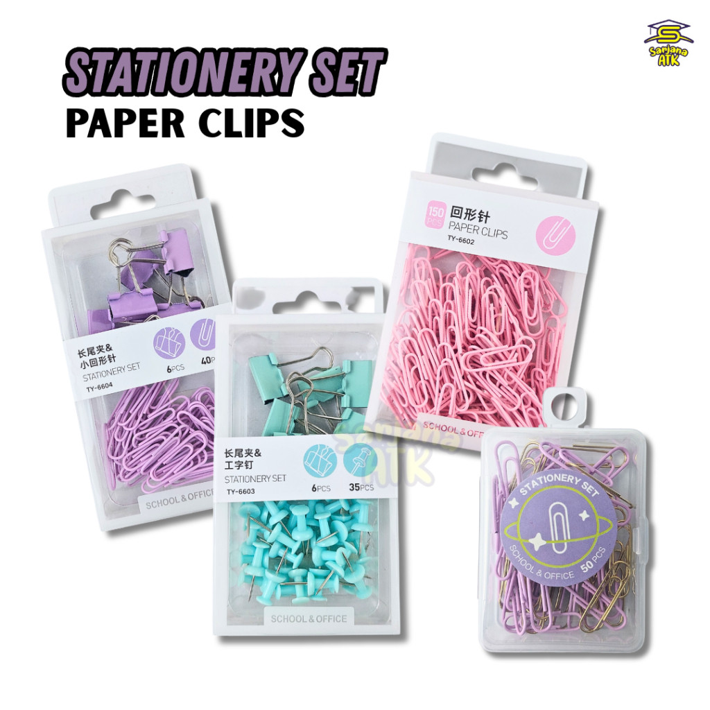 

Paper Clips Set / Stationery Set Paper Clips Push Pin / Clip Kertas Binder Clip