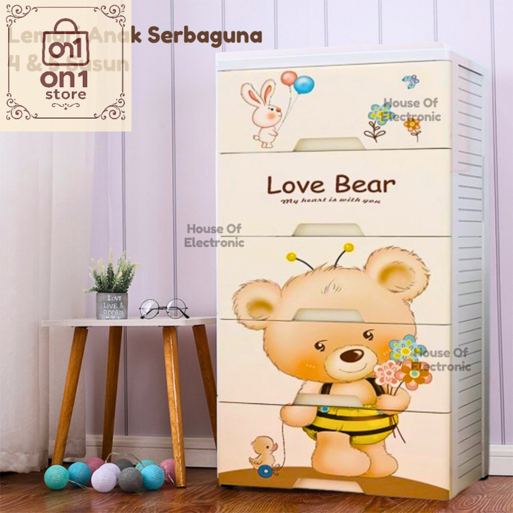 Lemari Termurah / Lemari Plastik Susun Bear 4 Dan 5 Tingkat Tempat Penyimpanan Laci Multifungsi Lema