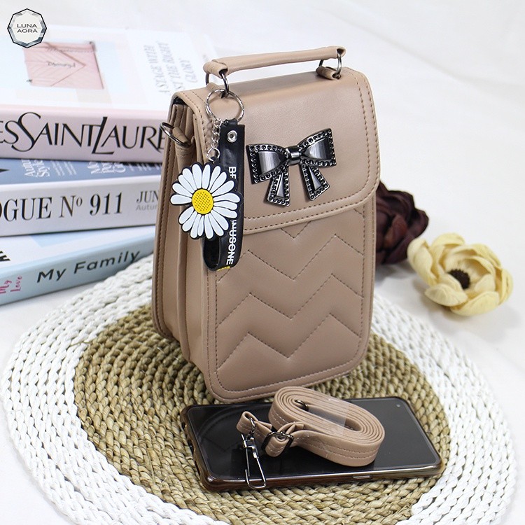Tas Selempang Hp Wanita RIK0625 Pita Bordil Kotak DK 09 Free Gantungan Kunci Tas Slempang Hp Cewek T