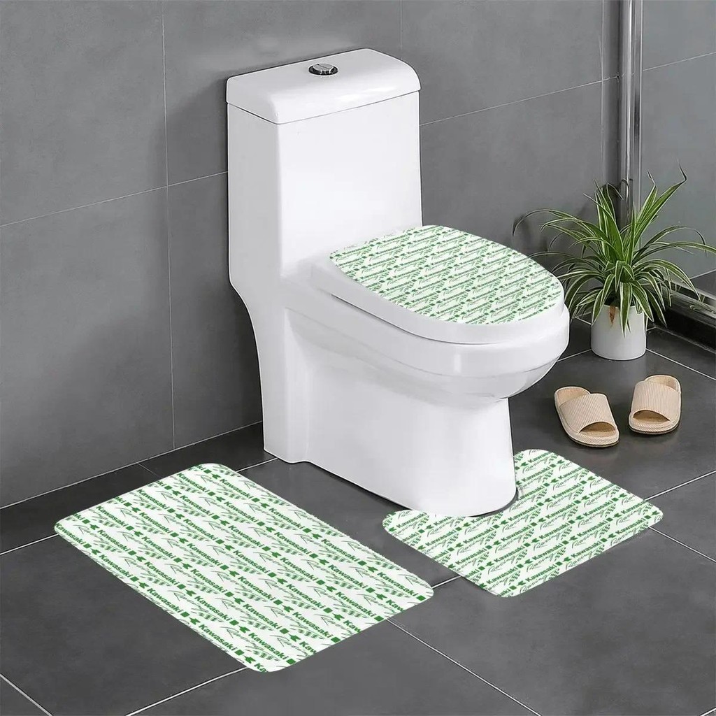 Custom Kawasakis Motorcycle Logo Bathroom Rugs Sets Non-Slip Absorbent 3 Piece Bath Toilet Rugs Mats