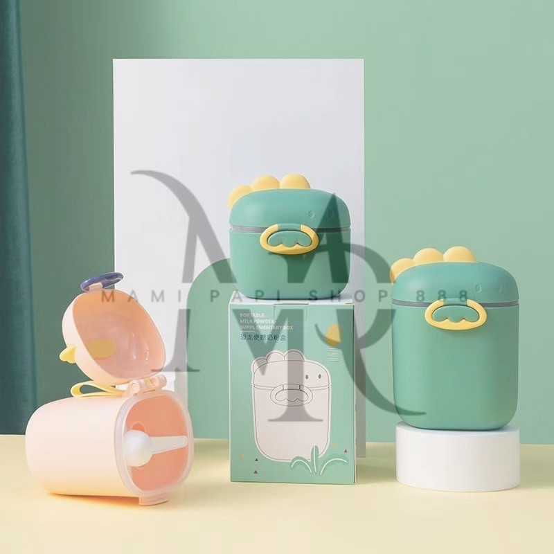 Tempat Susu Bubuk Bayi Motif Dino 800ml Free Sendok / Sealed Mitainer Storage Box Little Baby / Wada