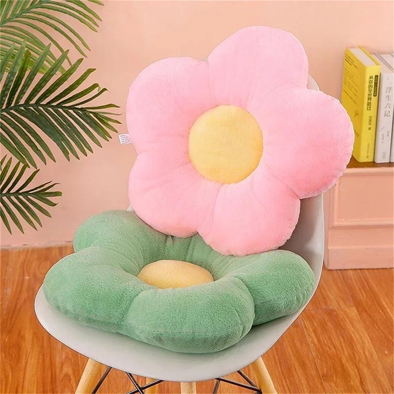 

Winter Kawaii Colorful Flower Plush Pillow Soft Nap Office Classroom Chair Cushion Couch Pillow Bedroom