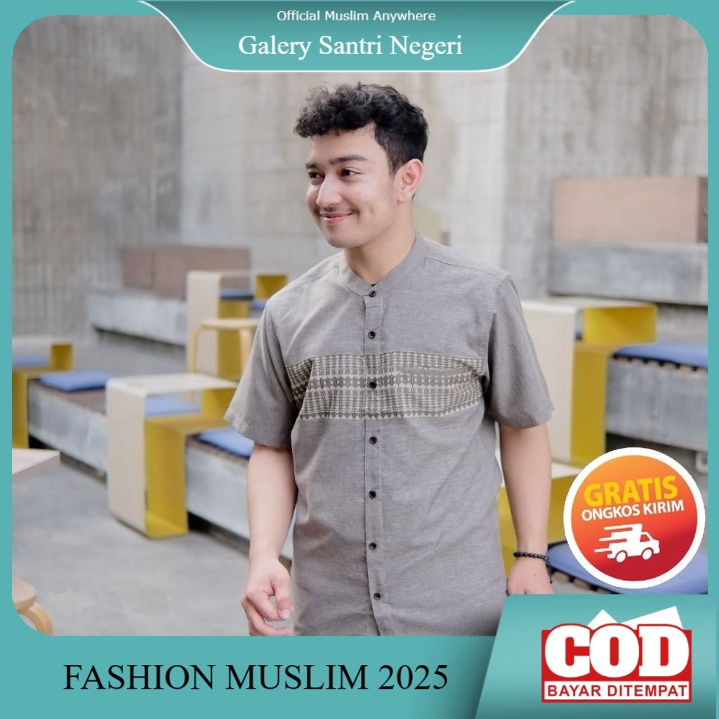 NEW Kemeja Pria Koko Pendek Abu Elrumi Terbaru