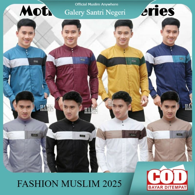 Baju Koko Pria Lengan Panjang Terbaru Motif Qynang Atasan Muslim Pria Dewasa Kombinasi Koko Hadroh A