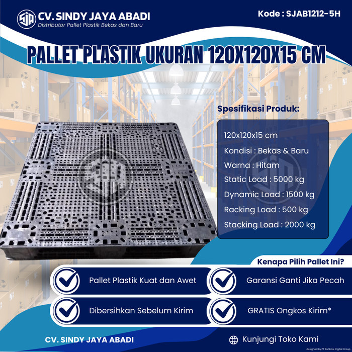 

Pallet Plastik Bekas Ukuran 120x120x16 cm - SJAB1212-5H / Pallet Plastik Warna Hitam / Pallet Plastik Jaring
