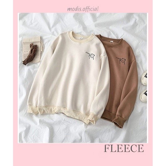Sweater Crewneck Wanita Lengan Panjang Kanji Bear Fleece