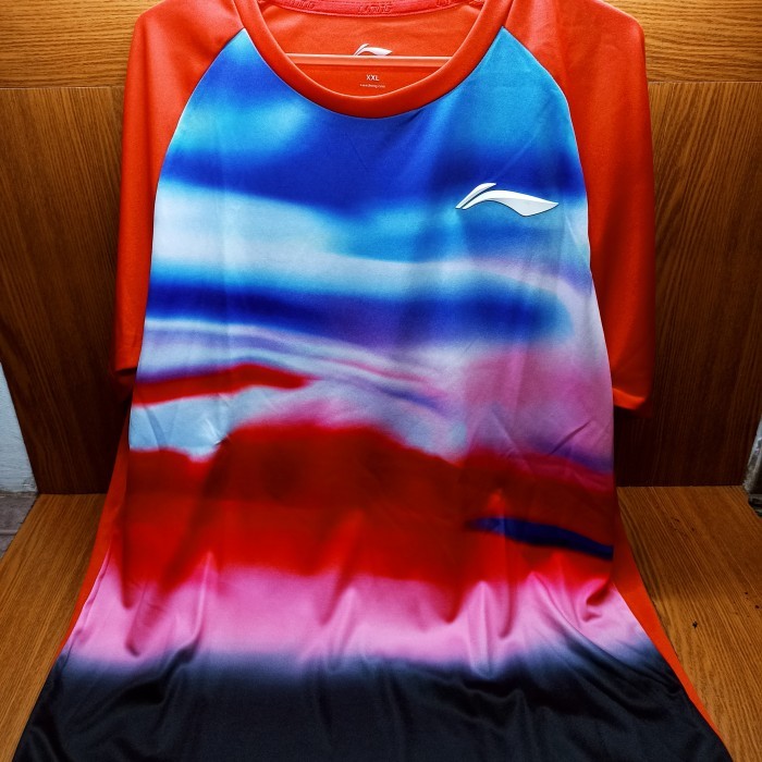 Kaos Badminton LINING ATSN497 (Blue, Black, Red) 100% ORIGINAL - Red - XXL