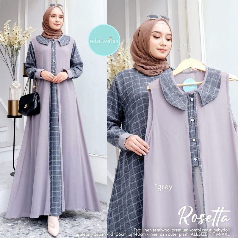 yb77bj gamis jumbo 2 in 1 set outer ukuran L XL XXL 3XL 5L Ld 100 110 120 130 140 gamis set outer Ro