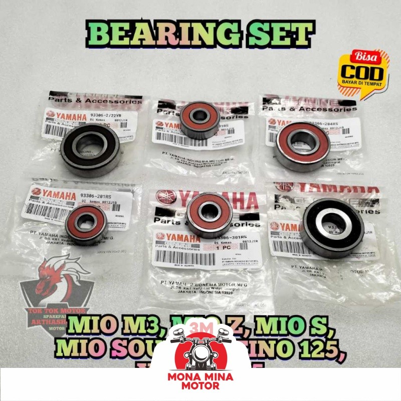 PAKET BEARING Rasio 2ph set 6 pcs UNTUK MOTOR MIO M3 , MIO Z , MIO S , MIO SOUL Gt 125 , FINO Fi Inj