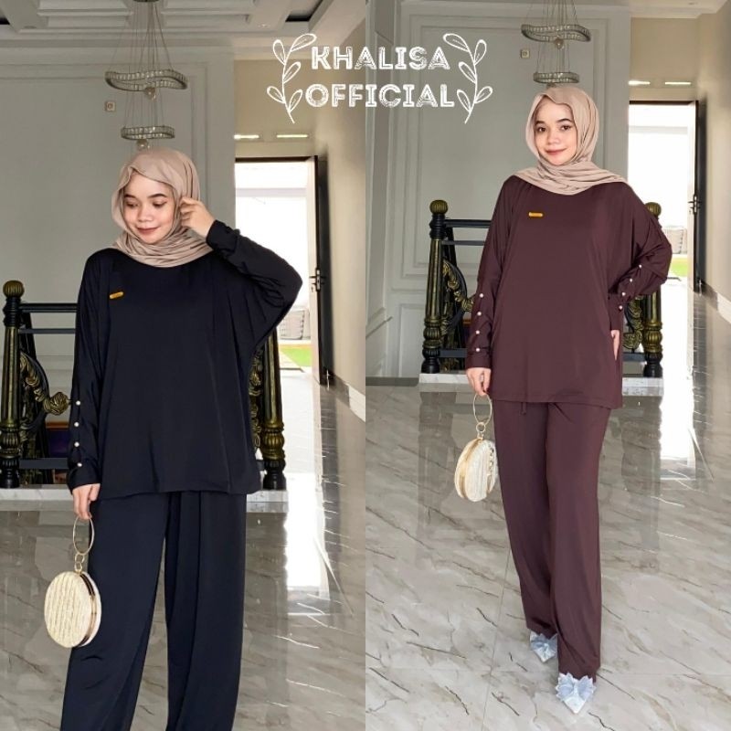 KNB75 ONE SET NADINE JERSEY PREMIUM BATWING // SETELAN WANITA INARA KANCING JUMBO