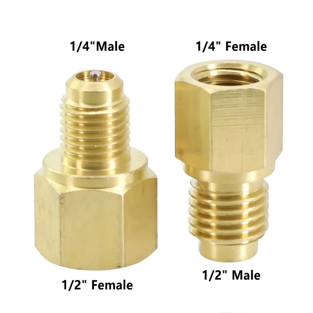 2pcs R12 To R134a R134a To R12 Adapter 1/4 Female Flare 1/2 Acme Male Valve Kits Brass Leak-proof Ad