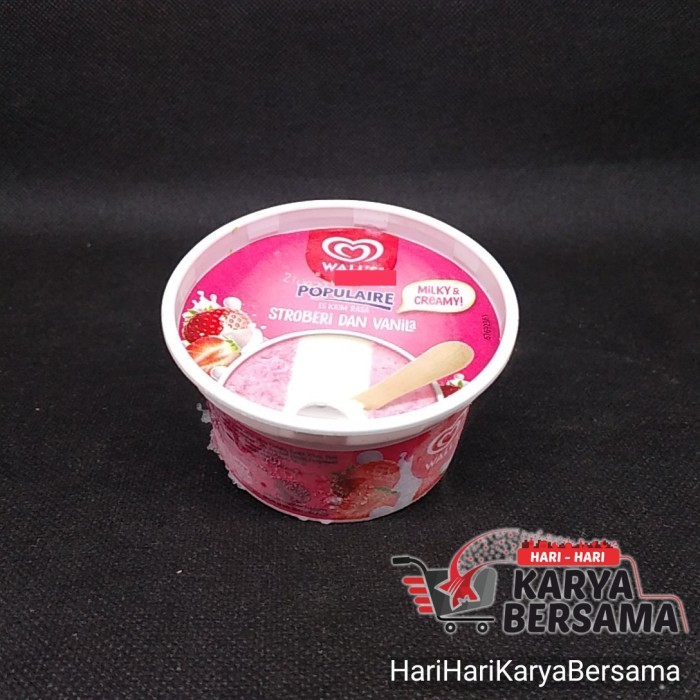 ES KRIM ICE CREAM WALLS WALL'S POPULAIRE SROBERI & VANILLA CUP 90ML
