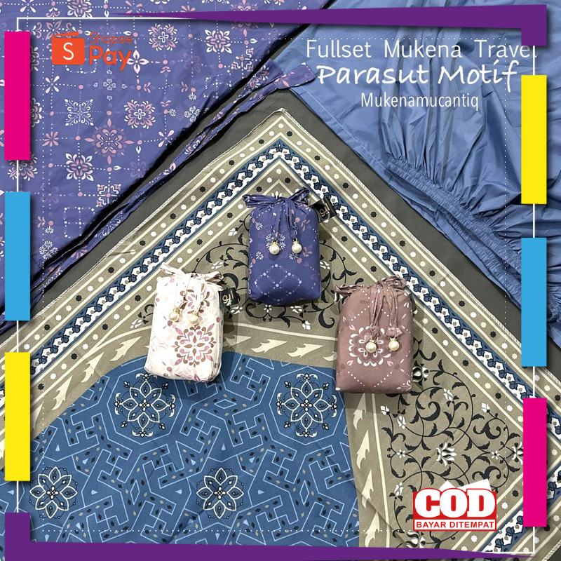 [PREMIUM ORIGINAL] Full Set Mukena Parasut Motif 2in1 + Sajadah Traveling Kashmeer