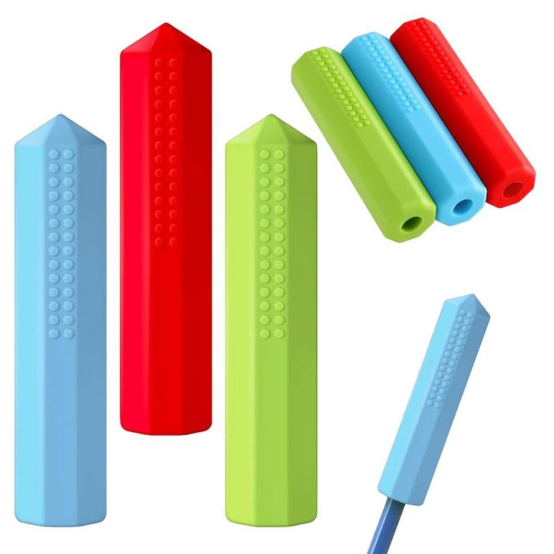 

3pcs/set Silicone Chewable Pencil Topper Crystal Silicone Pencil Cover Tube Teething Sensory Pencil Chew Topper For Boys Girls