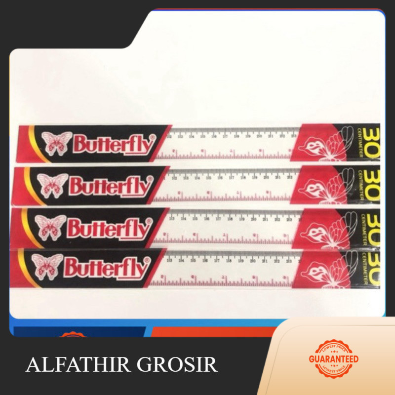 

Grosir Penggaris Plastik Buterfly 30 cm / Mika Glass Ruller ButterFly - 1 Pack / Isi 12 PCS