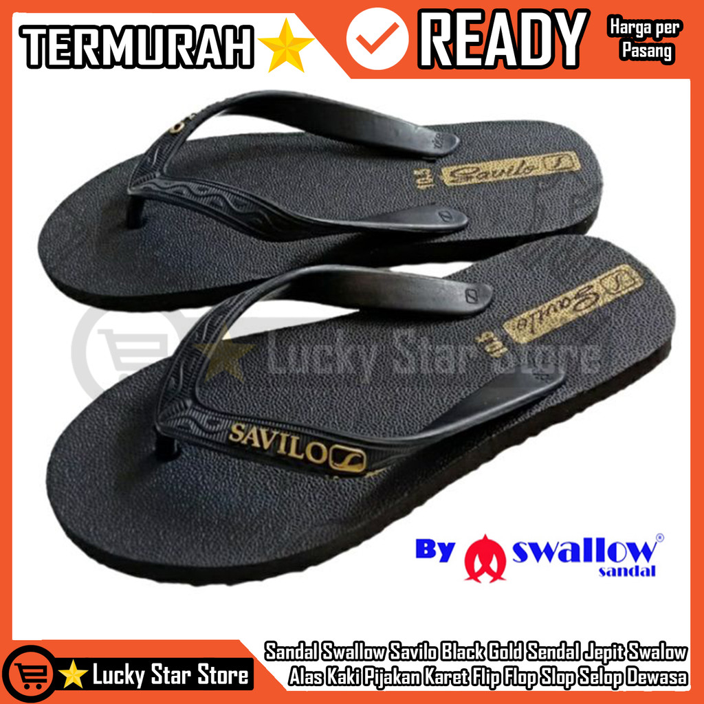 Sandal Sendal Jepit Swallow Original Black Gold Savilo Sni Swalow Sewalo Swalo Swallo Sewalow Safilo