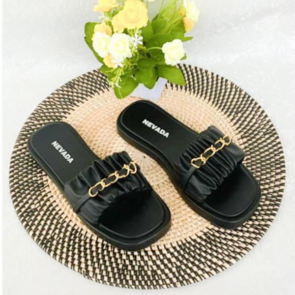 PROMO Sandal Wanita Selop Kerut Rante Bahan Karet Empuk Terbaru