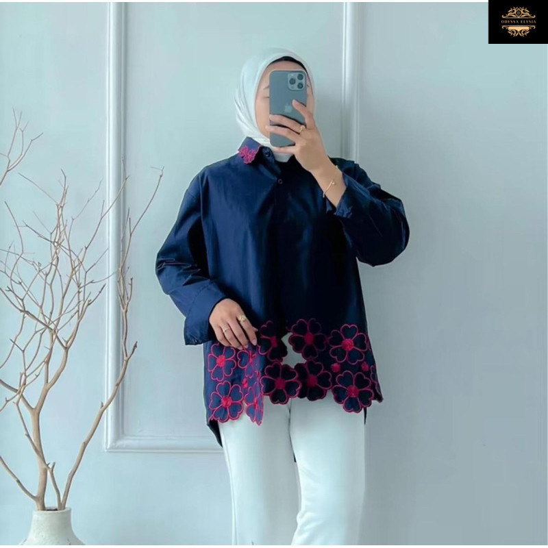 Abaya Blouse Bordir Wanita Terbaru / Kemeja Bordir Katun Premium / Blouse Bordir Wanita