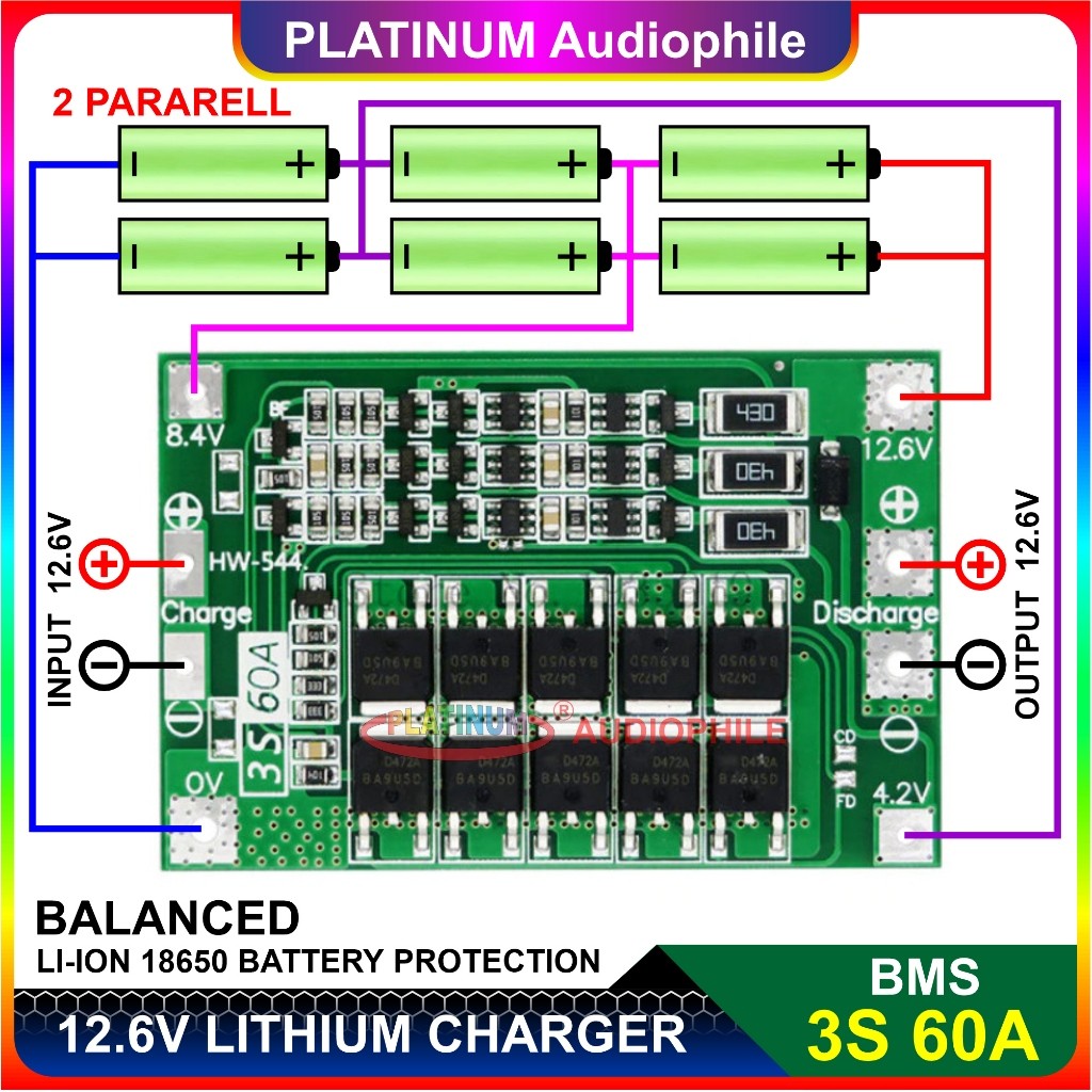TERLARIS Lithium Li-ion Baterai Charger Modul 3S 12.6V 60A BMS Protection Board