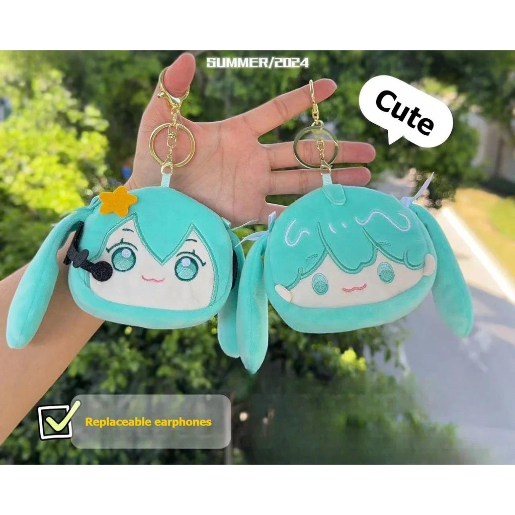 Anime Peripheral Hatsune Miku Bluetooth Headset Storage Bag Cute Cartoon Key Chain Plush Coin Purse