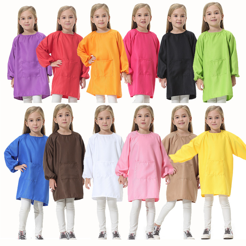 

Children's Painting Apron Polyester Long Sleeve Smock Kindergarten Art Class Drawing Overalls Apron Logo Print S M L