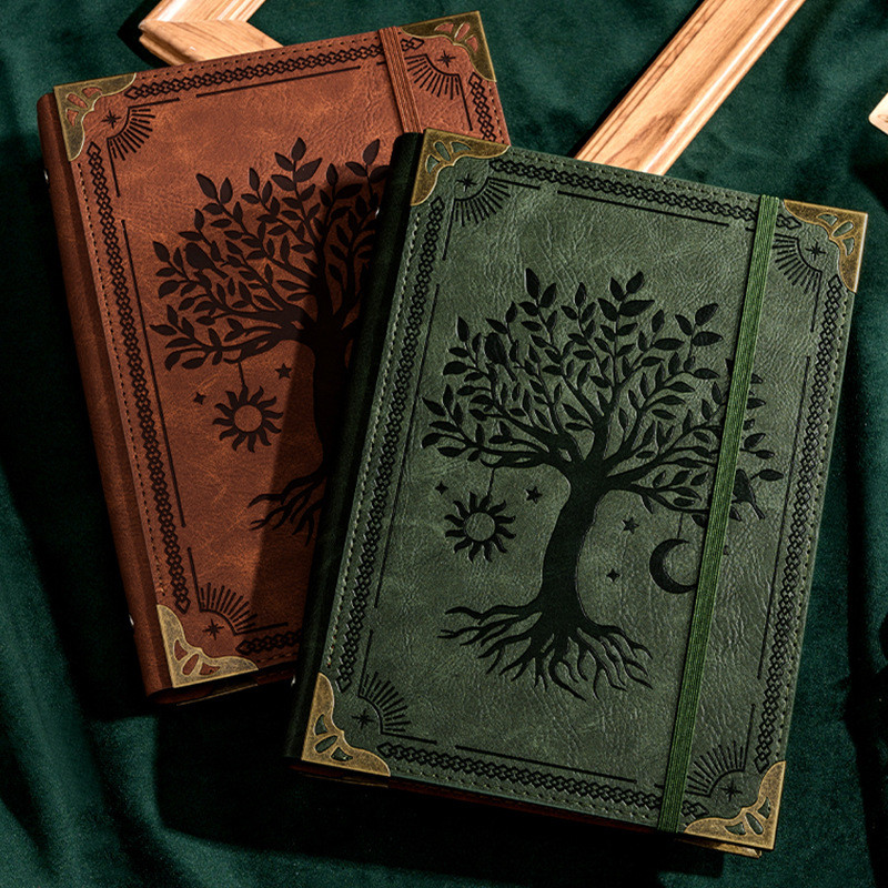 

A5 thickened notebook leather loose-leaf work notepad student binder diary, With 120 inner pages
