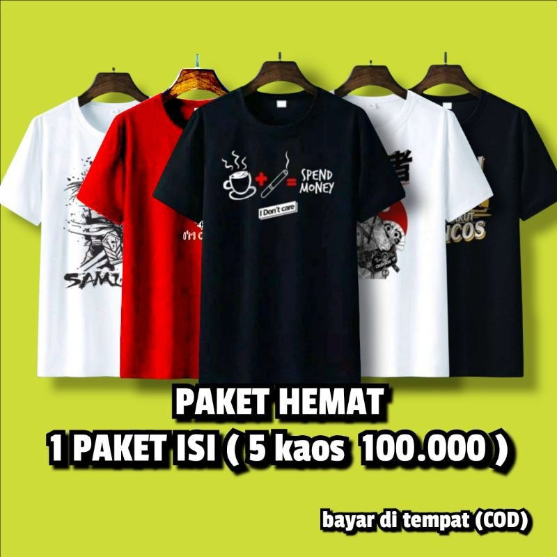 Paket Hemat Kaos Distro Keren 5 Baju Cuma 100 ribu Kaos Distro BANDUNG Pria dan Wanita Dewasa dapat 