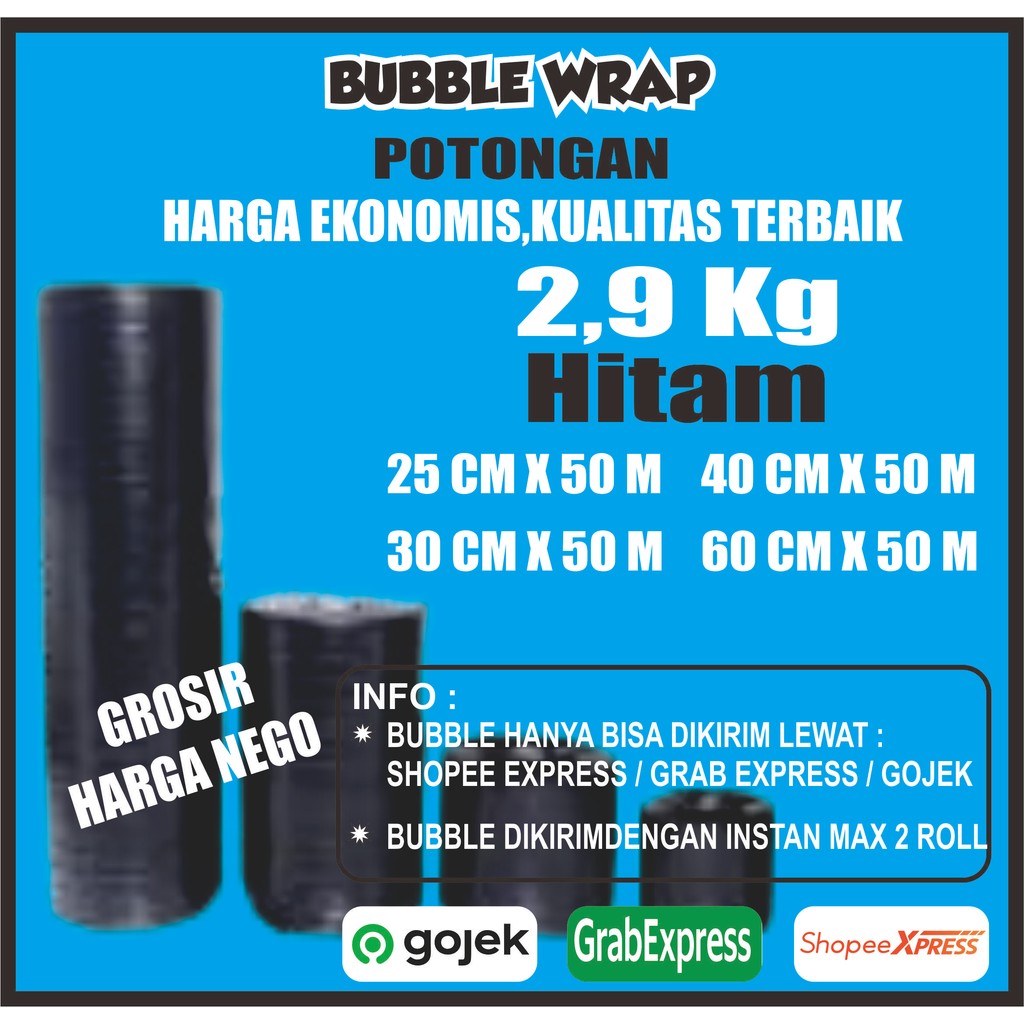 

Bubble Wrap Hitam Eceran Potongan Berat 2.9kg Panjang 50 meter ekonomis