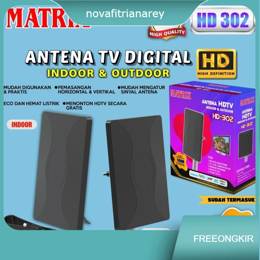 MATRIX HD302 ANTENA TV DIGITAL + BOOSTER HD 302/ HD-302 (FREE KABEL)