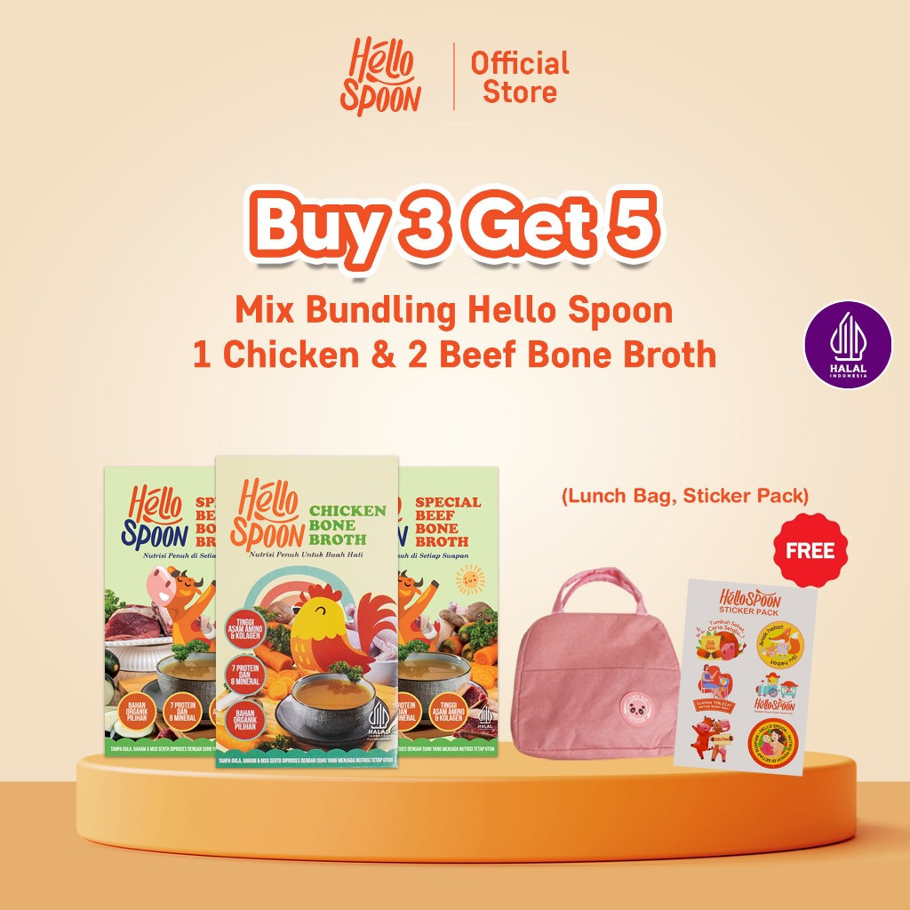 

[BUY 3 GET 5] - 1 CHICKEN BONE BROTH & 2 BEEF BONE BROTH Hello Spoon FREE Tas Bekal & Sticker Pack - 100% bahan alami - Tanpa MSG & Pengawet