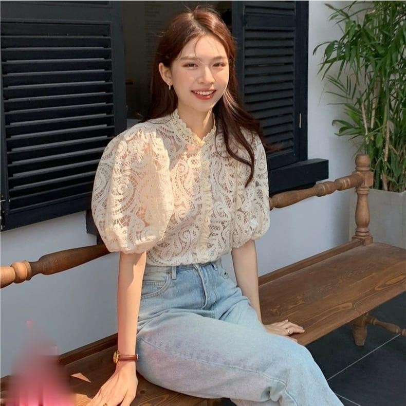 YR 3M BLOUSE 2906 TM THREE M EMBROIDERY LACE TOP BLOUSE IMPORT FASHION PREMIUM WANITA ANGGUN