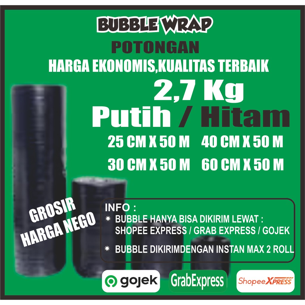 

Bubble Wrap Hitam/Bening Eceran Potongan Berat 2.7kg Panjang 50meter