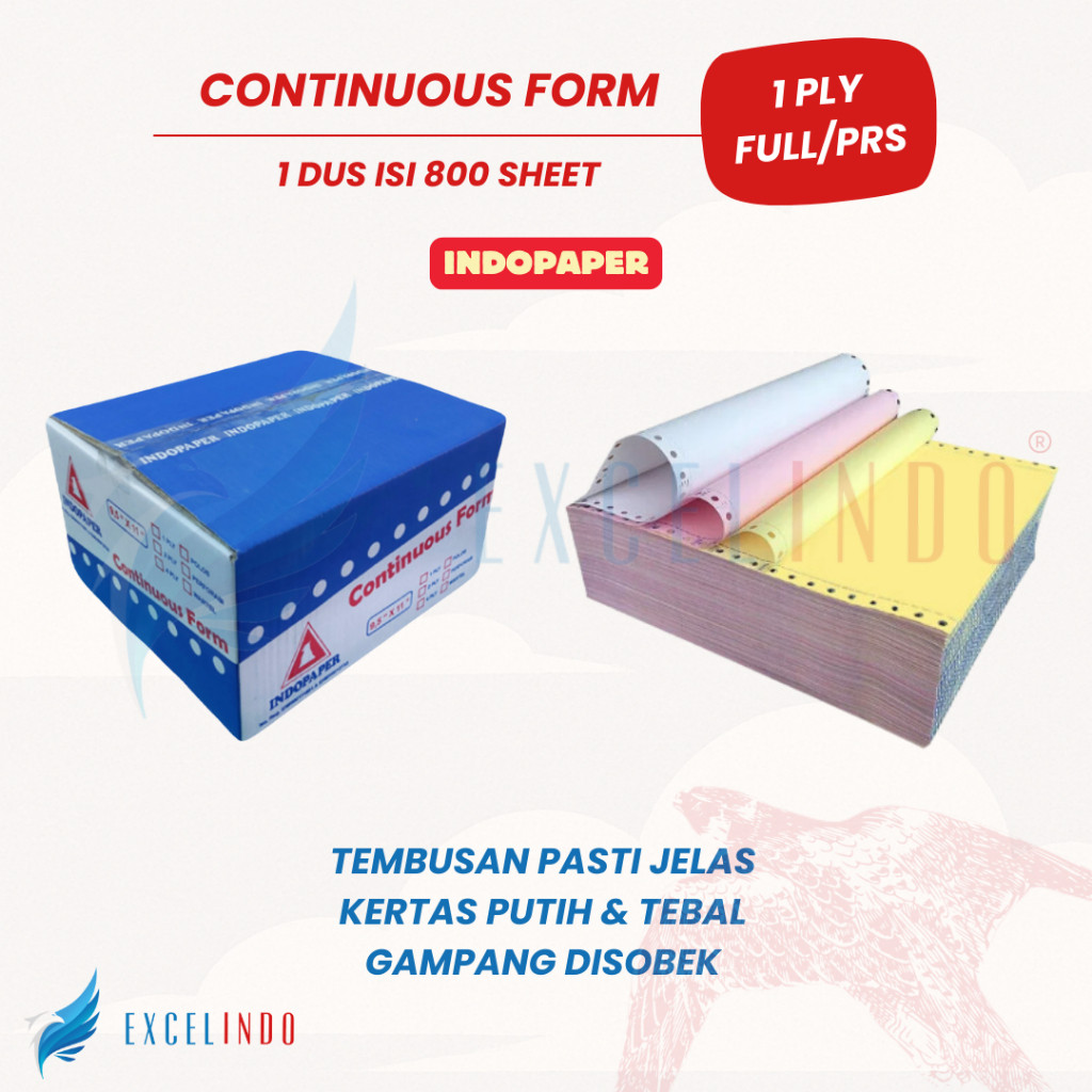 

Indopaper Continuous Form 1 Ply HVS Ekonomis UKURAN FULL/PERFORASI