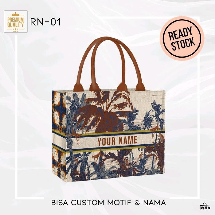 TAS KANVAS TOTEBAG MNK BAG | TAS WANITA RN SERIES | READY STOCK MNK INITIAL (MEDIUM) (BISA PAKAI NAM