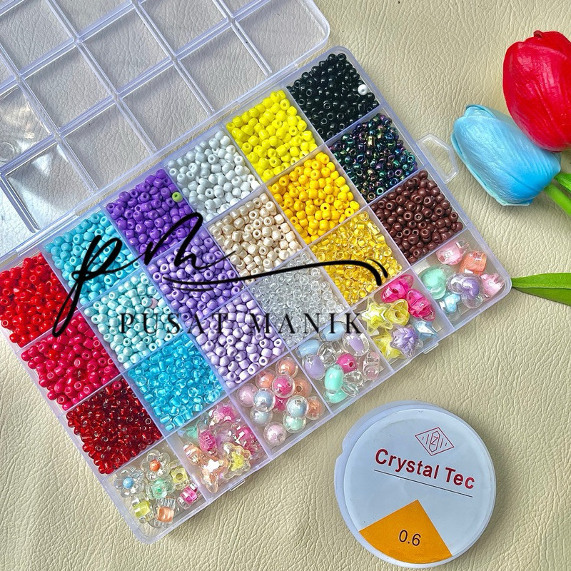 Kerajinan Mote DIY Satu Set DIY Manik Manik Pasir 24 Warna Mote pasir keajinan tangan Lengkap 24 Sek