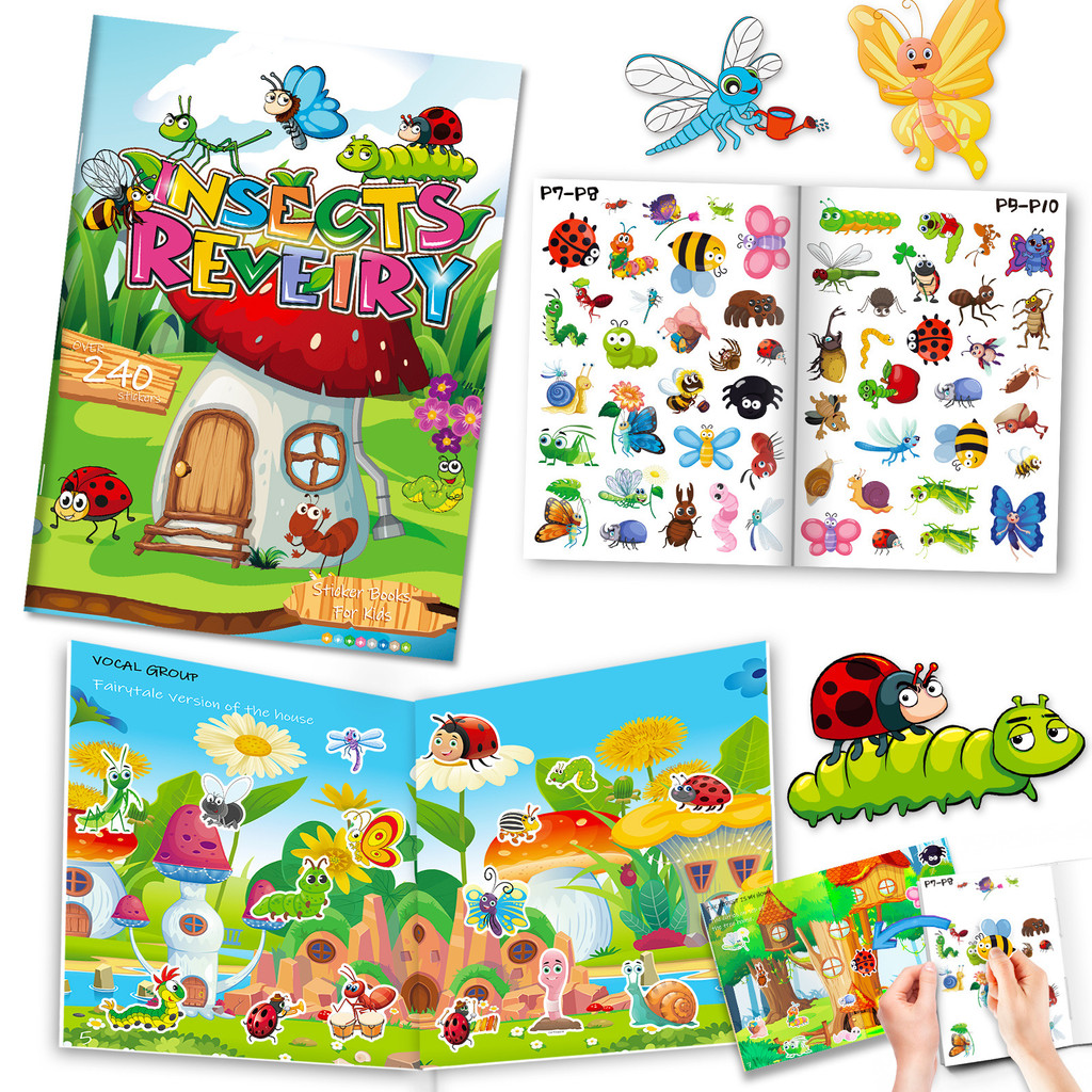 

Insects Theme Sticker Book Children Enlightenment Literacy Quiet Book Cross-border Concentration Training Educational Toys Book