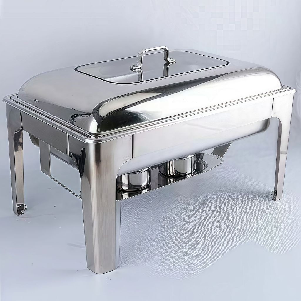 Chafing Dish / Rolltop Segi Kaca Kecil Catering Stainless Steel/tempat prasmanan stainless/tempat pr