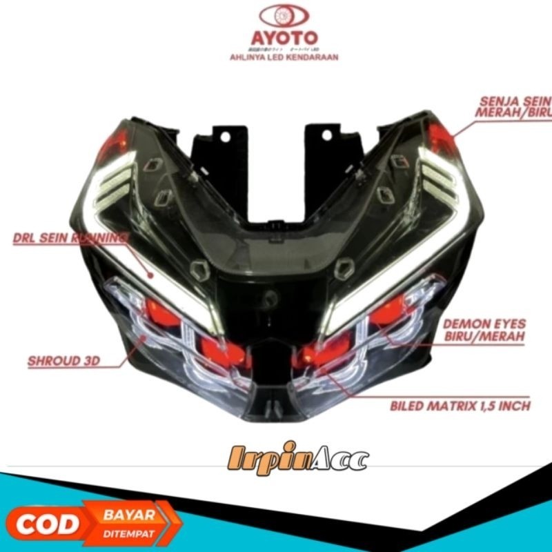 Lampu Depan VARIO NEW 125/150 BILED SET Demon Merah