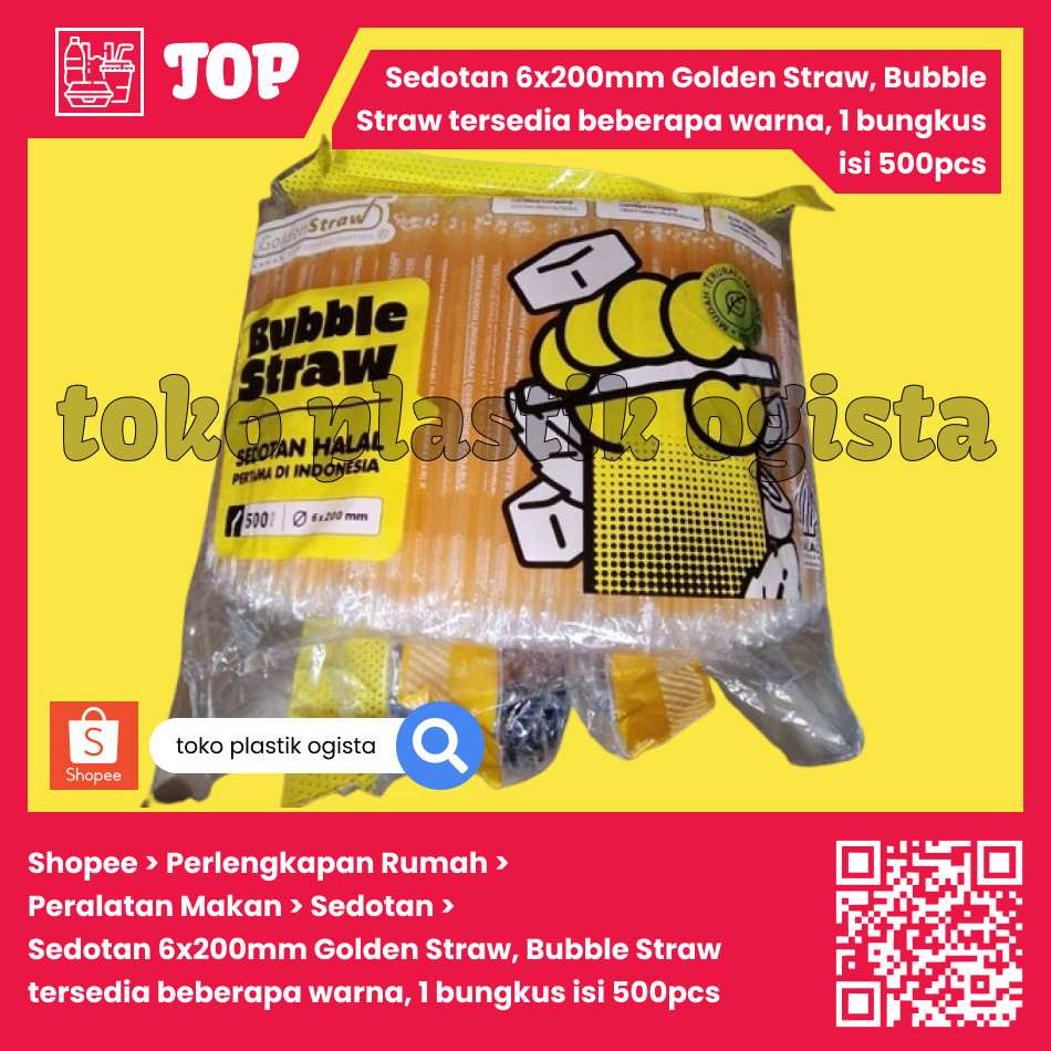 

Sedotan 6x200mm Golden Straw, Bubble Straw tersedia beberapa warna, 1 bungkus isi 500pcs