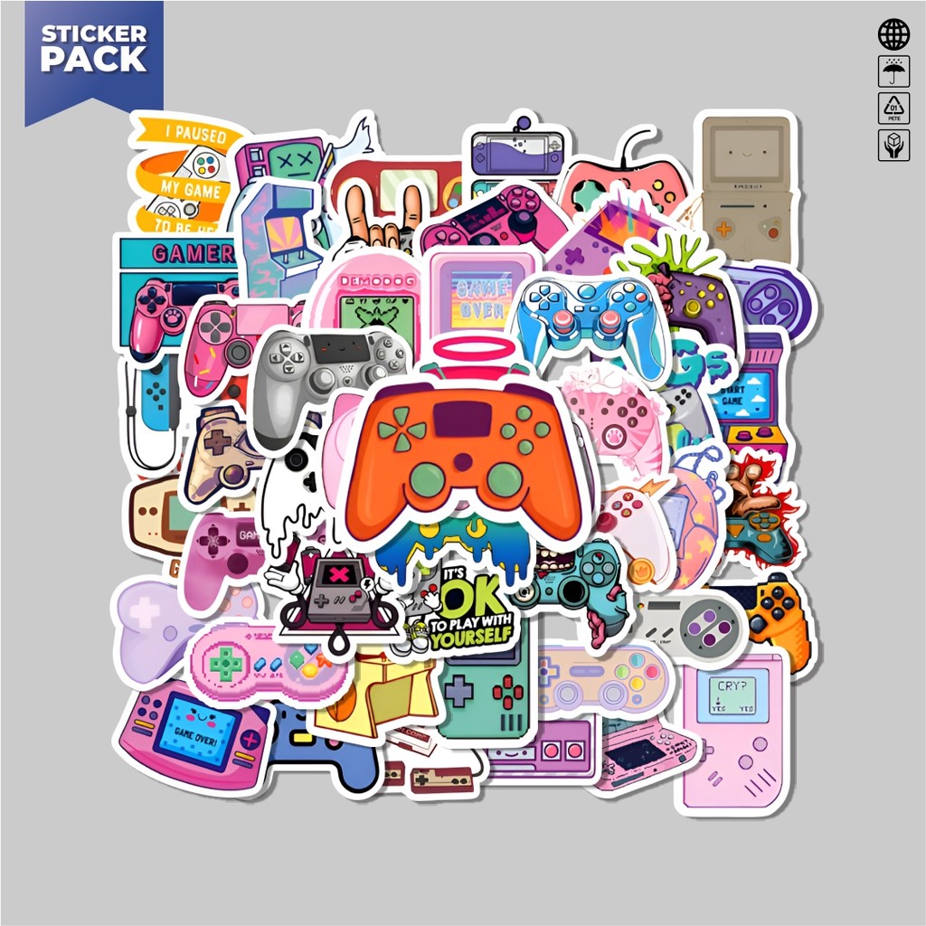 

[100PCS]Stiker Pack Stiker Gamepad Aesthetic Vinyl Anti Air Dekorasi Sticker Laptop Buku Journal Koper Helm Casing HP Gitar Helm Skateboard